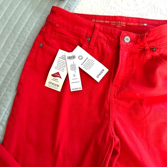 Chico’s So Slimming Girlfriend Slim Leg Crops w/fray Sz O - 4 NWT Red - Picture 7 of 11